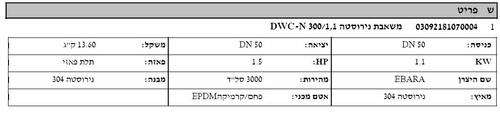 משאבת סיחרור נרוסטה DWC-N 300 / 1.1 מבית EBARA