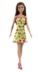 בובת ברבי ברונטית עם שמלה צהובה