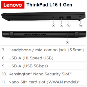 מחשב נייד Lenovo Thinkpad L16 Gen1 16"-U5-16GB-1TB-W11p