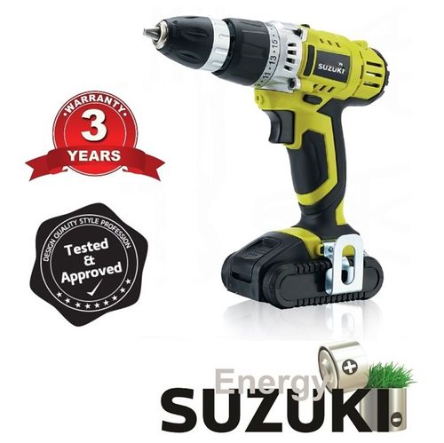 מברגה מקדחה נטענת SUZUKI SED18-1 18V עם סוללת ליתיום 1.5 אמפר, 21 דרגות קלאץ', 2 מהירויות קידוח ומנורת LED לעבודות מקצועיות