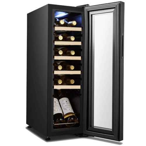 מקרר יין צר במיוחד ל 12 בקבוקים עם מדחס ומדפי עץ JC34