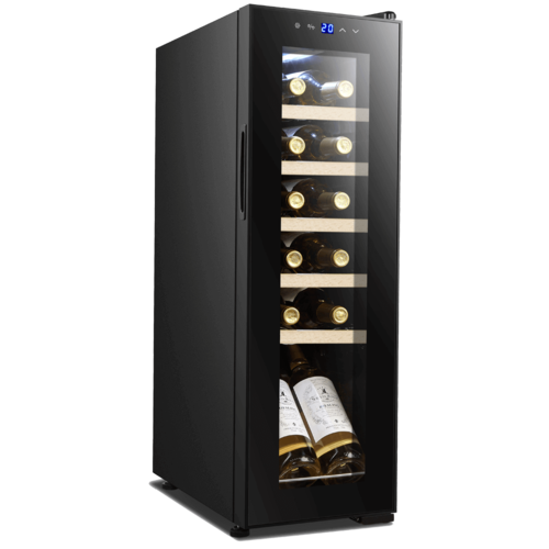 מקרר יין צר במיוחד ל 12 בקבוקים עם מדחס ומדפי עץ JC34