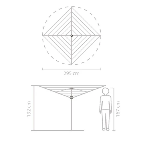 שרטוט ומידות מתלה כביסה קרוסלה Topspinner גדול, 50 מטר Brabantia 