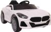 מכונית ממונעת 12V בדמות BMW Z4 עם אפקטים, אורות ושלט רחוק עם כפתור עצירת חרום - לבן