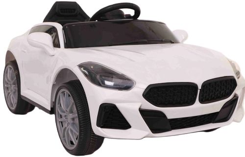 מכונית ממונעת 12V בדמות BMW Z4 עם אפקטים, אורות ושלט רחוק עם כפתור עצירת חרום - לבן