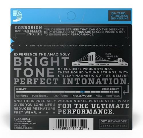 זוית נוספת D'Addario EJ21 12-52 Jazz Light Electric Guitar Strings