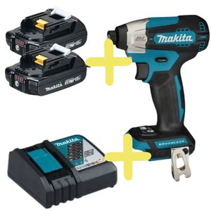 מברגת אימפקט מקיטה בראשלס DTD157 + שתי סוללות 2Ah + מטען