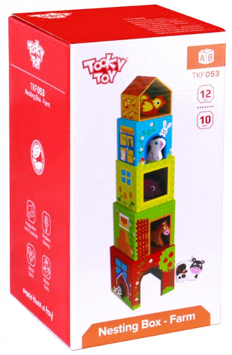 מגדל קוביות קרטון עם דמויות חווה מעץ 10 חלקים