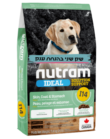 נוטרם אידיאל גורים עור, פרווה וקיבה רגישה 11.4 ק"ג Nutram I14