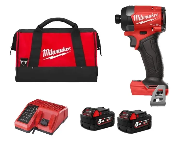 מברגת אימפקט בראשלס 18V FUEL - דור 4 + שתי סוללות 5A + מטען ותיק