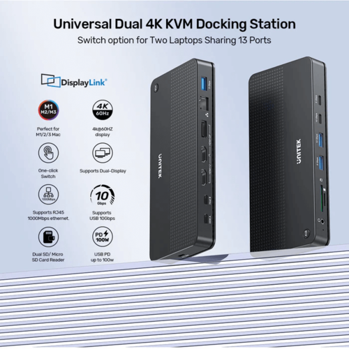 תחנת עגינה אוניברסלית UNITEK D1103A01 Dual 4K KVM 13 in 1   