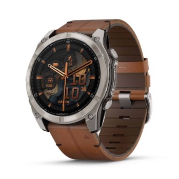 שעון חכם Garmin Fenix 8 AMOLED Sapphire Titanium 51mm טיטניום אפור עם רצועת עור חומה