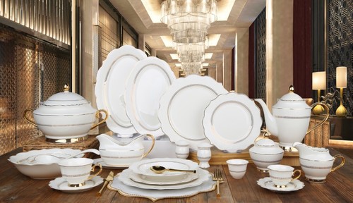 מערכת אוכל 128 חלקים תחרה עם עיגול מוזהב Y.C.028869