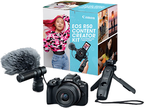 מצלמת קנון עם עדשה Canon EOS R50 Content Creator Kit 18-45mm