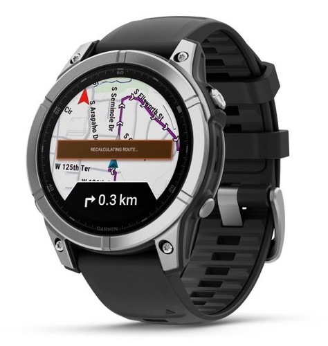 שעון חכם Garmin Fenix E AMOLED 47mm פלדת אל-חלד עם רצועת סיליקון שחורה