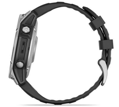 שעון חכם Garmin Fenix E AMOLED 47mm פלדת אל-חלד עם רצועת סיליקון שחורה