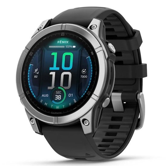 שעון חכם Garmin Fenix E AMOLED 47mm פלדת אל-חלד עם רצועת סיליקון שחורה