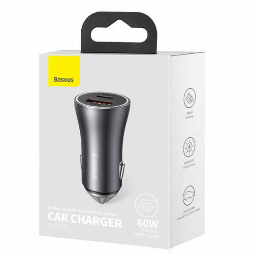 ראש מטען לרכב כפול עם יציאות  BASEUS USB + TYPE C 60W