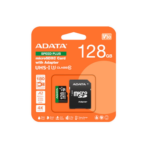 ADATA SPEED PLUS microSDXC UHSI U3 Class 10 Card 128Gb ADATA כרטיסי SD