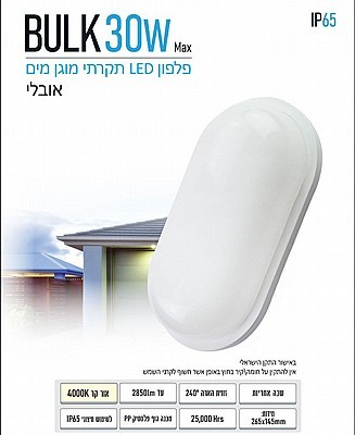 גוף תאורה צמוד תקרה מוגן מים אליפסה 30W BULK מבית OMEGA