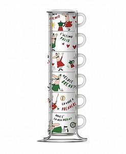 מעמד 6 ספלי אספרסו מצויירים ביאלטי BIALETTI