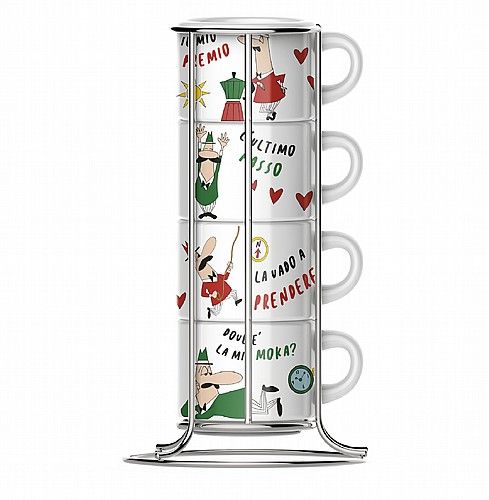 סט 4 כוסות קפוצינו מעוצבות עם מעמד BIALETTI