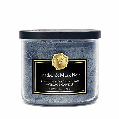 נר ריחני של Village Candle- Leather & Musk Noir Bowl