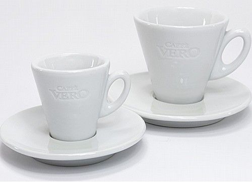 6 יח` ספלי קפוצ`ינו עם צלוחיות- מיתוג CAFE VERO- צבע לבן