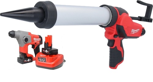 אקדח סיליקון נטען נקניק + פטישון 12V כולל 2 סוללות 4AH מבית MILWAUKEE