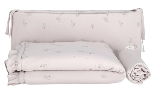 סט מצעים למיטת תינוק 3 חלקים 100% כותנה ג'רזי מקולקציית וינטג' - ורוד ארנבים