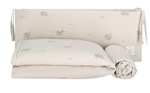 סט מצעים למיטת תינוק 3 חלקים 100% כותנה ג'רזי מקולקציית וינטג' - אבן מטוסים