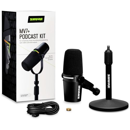 קיט מיקרופון שידור עם סטנד Shure MV7+ XLR/USB