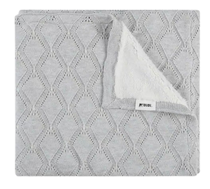 שמיכת תינוק לחורף ועונת המעבר דו-צדדית עם צד פליז פרוותי וצד סרוג - אפור מלאנג