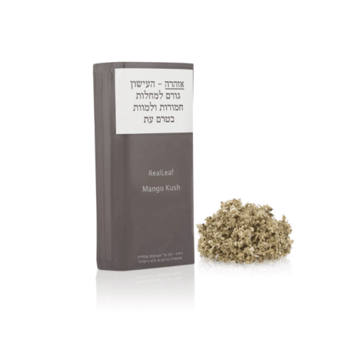 תחליף טבק ללא ניקוטין ריליף REAL LEAF MANGO KUSH טרפנים 20 גרם