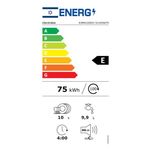 מדיח כלים צר 10 מע' Electrolux ESM43200SX נירוסטה