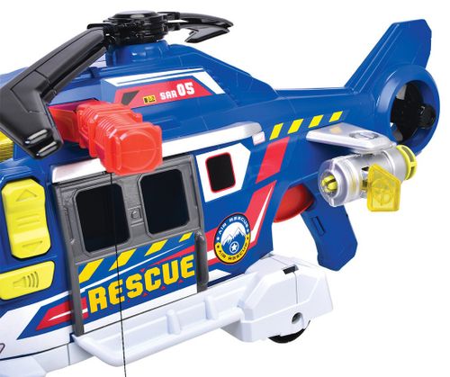 מסוק חילוץ והצלה עם אורות וצלילים, וו הרמה חשמלי, משגר צילצל ורוטורים מסתובבים