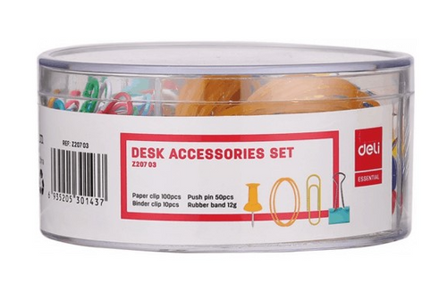  סט גומיות, מהדקים, לחצנים, ונעצים DELI