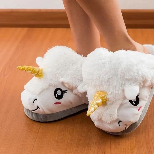 נעלי בית קסומות - חד קרן Unicorn Slippers מידות 42-35 - צבע לבן