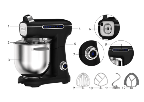 מיקסר מקצועי כולל קערה בנפח 7 ליטר Burman דגם B6230 שחור מט