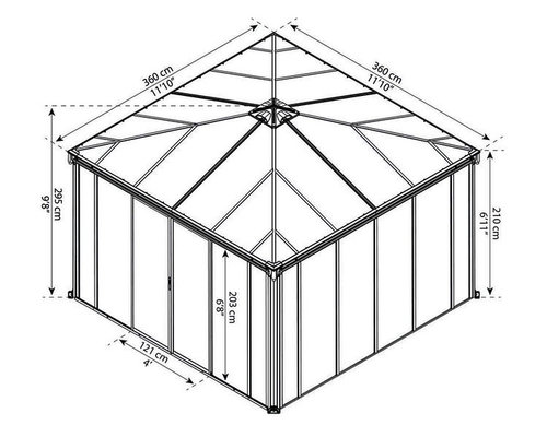 גזיבו סגור לגינה LEDRO 3.6x3.6 אפור כהה