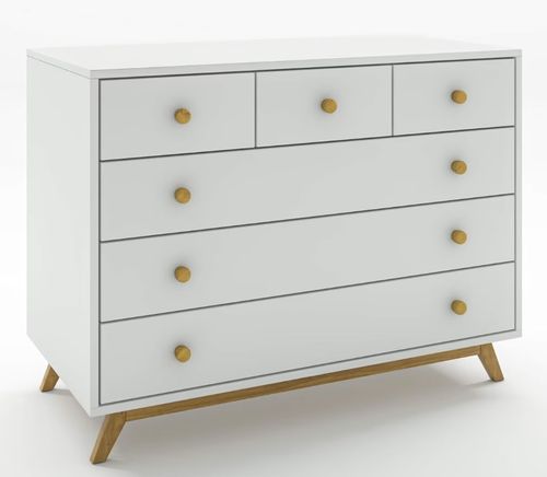 שידת תינוק רחבה ג'רזי עם מסילות טריקה שקטה - לבן בשילוב עץ