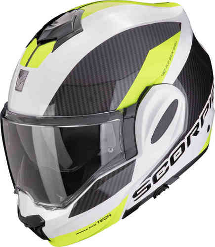קסדת סקורפיון נפתחת קרבון לבן / צהוב - SCORPION EXO-TECH EVO CARBON ECE06