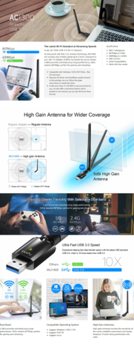 מתאם רשת אלחוטי Cudy WU1400 AC1300 Wi-Fi High-Gain USB Adapter