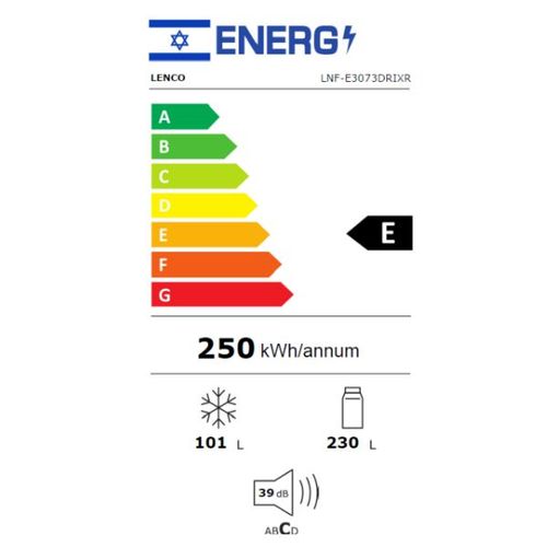 מקרר מקפיא תחתון 324 ליטר Lenco LNF-E3073DRIXL נירוסטה מושחרת