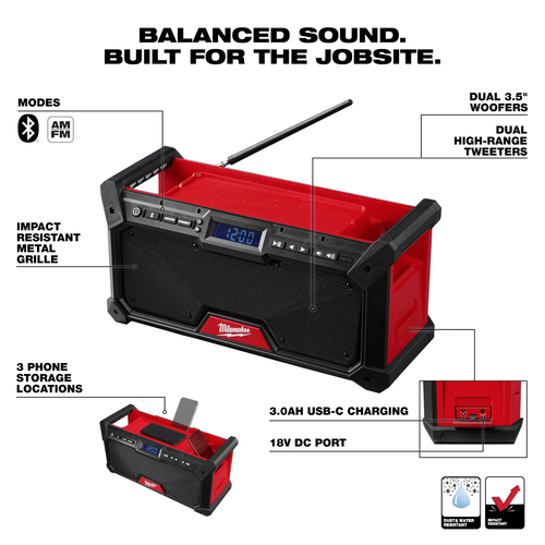 גוף רמקול Bluetooth / רדיו נטען מבית Milwaukee