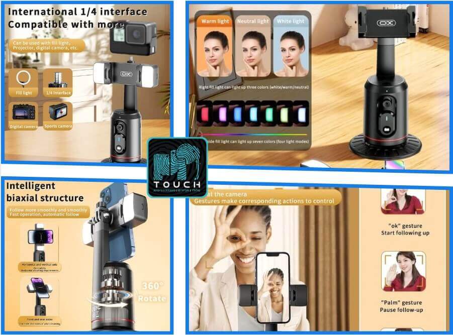 גימבל נייד, בעל מוט הארכה מובנה, המייצב יאפשר לכם ליהנות מצילומי סלפי מדהימים, מערכת מעקב אוטומטי, צילום אוטומטי מרחוק עם הצגת כף היד, תאורת לד מובנית לצילום גם בתנאי תאורה נמוכים.