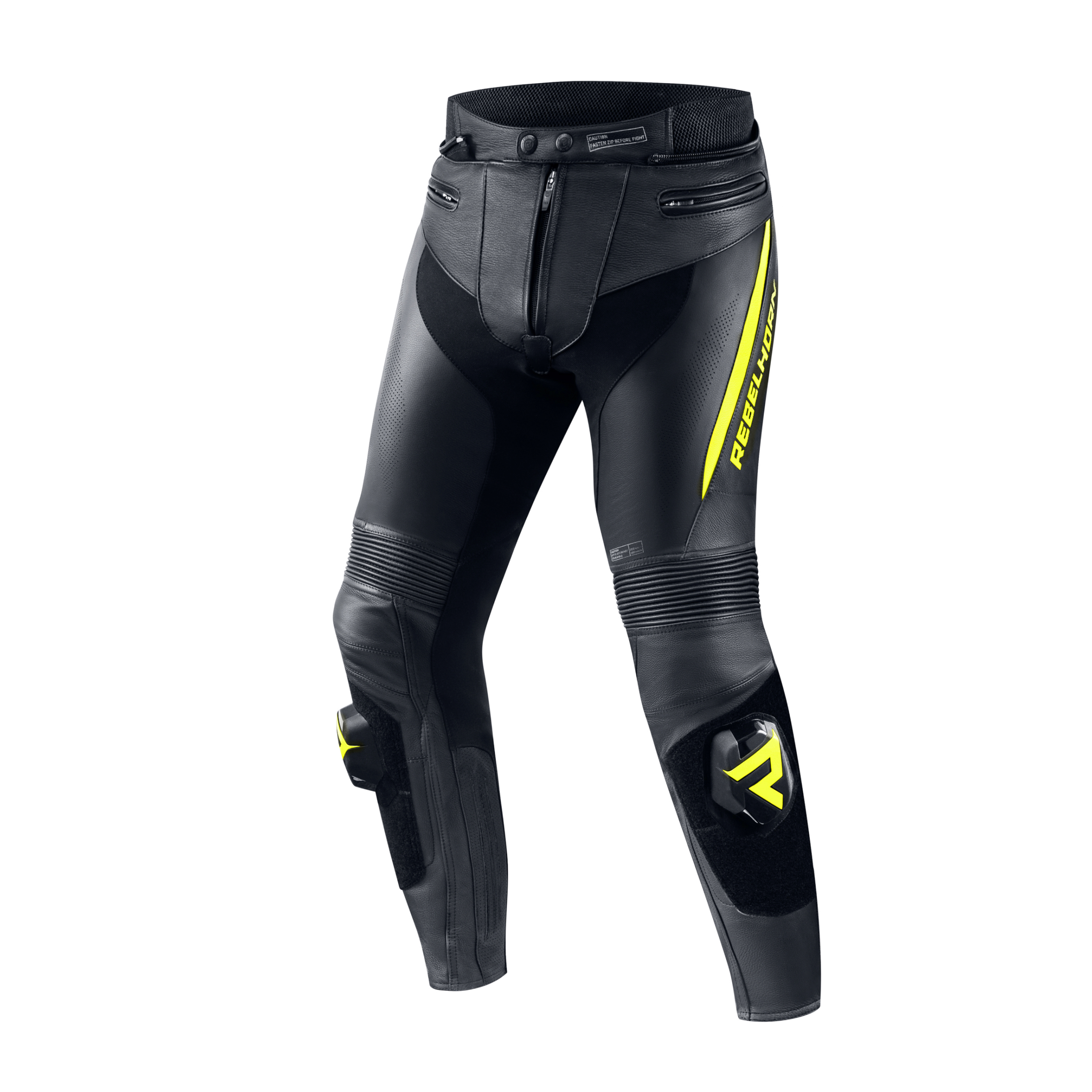 מכנס רכיבה מעור רבל הורן שחור / צהוב - REBELHORN FIGHTER LEATHER PANTS
