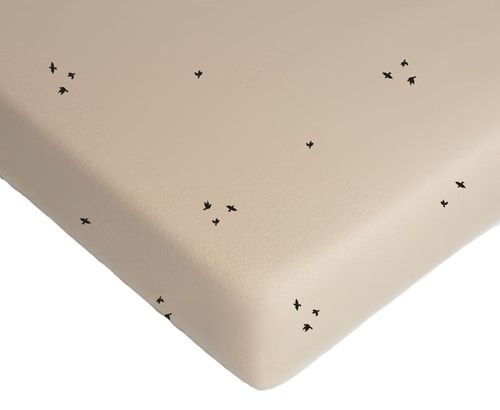 סדין 100% כותנה טריקו למזרן עגלת תינוק (אמבטיה) - קרם/ציפורים