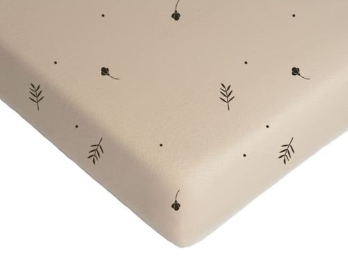 סדין 100% כותנה טריקו למזרן עגלת תינוק (אמבטיה) - קרם/עלים