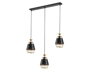3 תלוי שחור+זהב עתיק על בסיס E27 3X40W